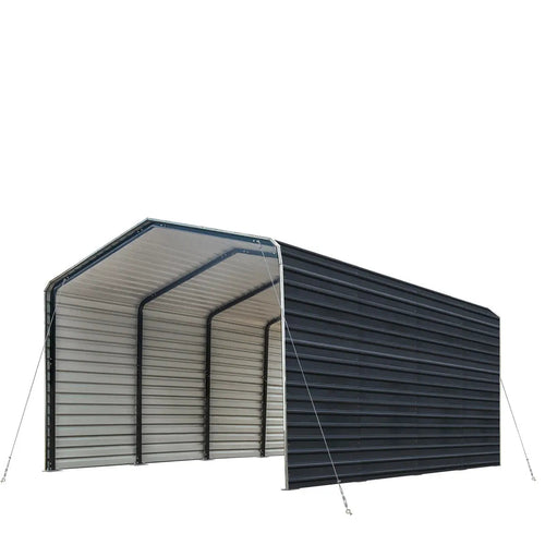 12' x 20' Metal Shed Carport with 8' Enclosed Sidewalls, TMG-MSC1220F