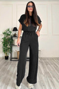 Round Neck Short Sleeve Top and Drawstring Pants Set for Women