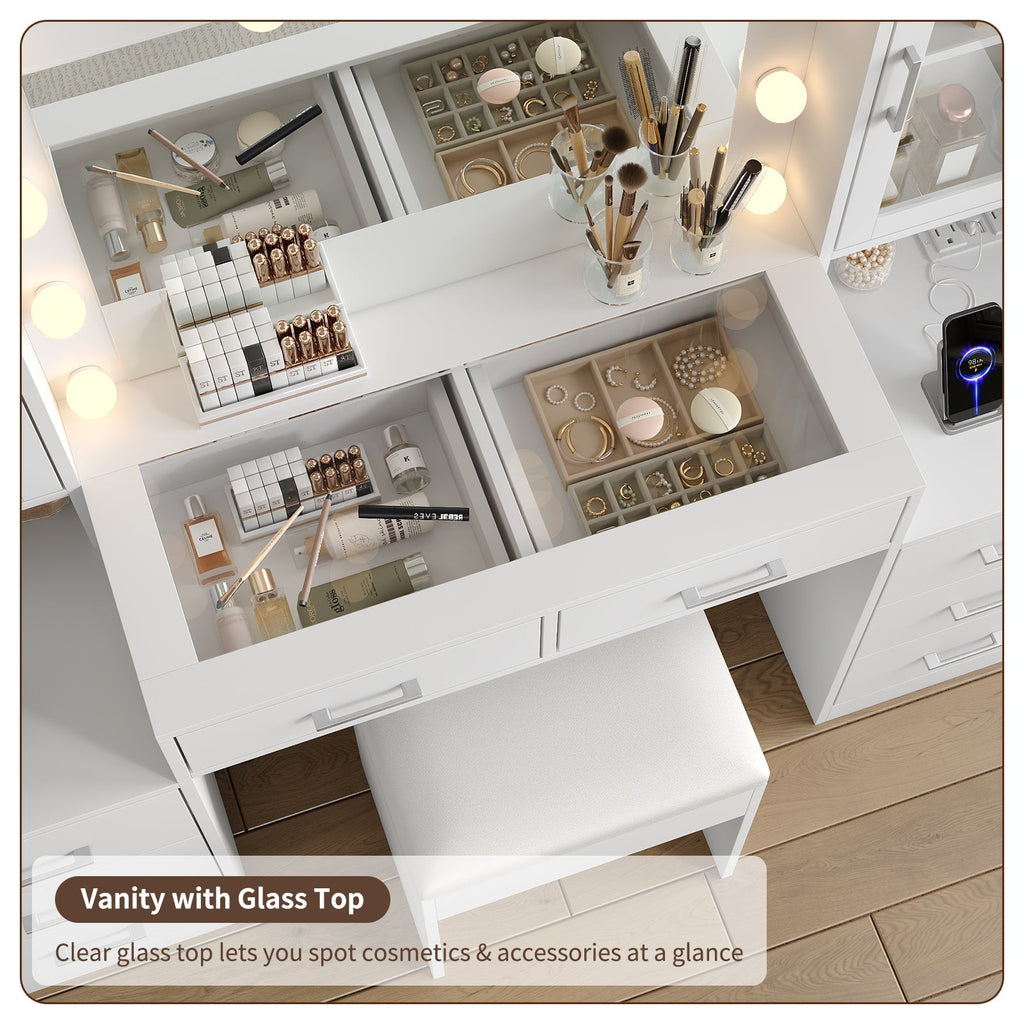8-Drawer LED Mirror Vanity Desk - Yanosaku