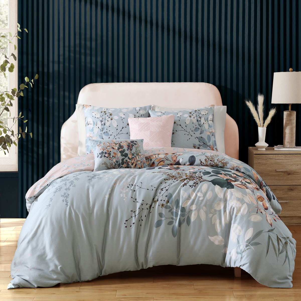 Bebejan Peach Leaves on Sage 5 Piece Reversible Comforter Set