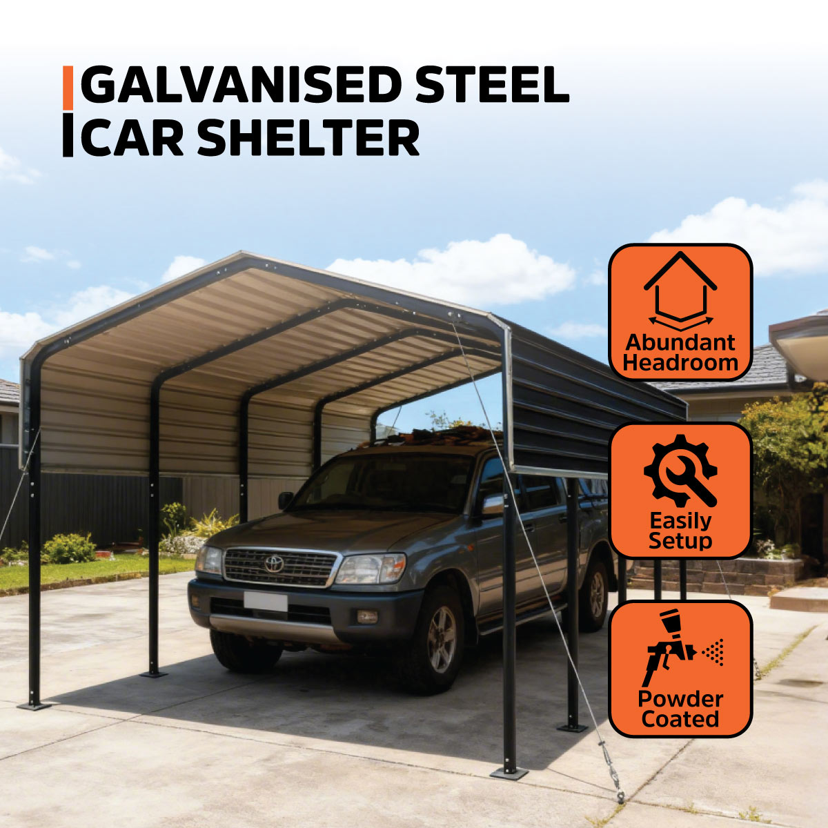 12' x 20' Metal Shed Carport with 8' Open Sidewalls, TMG-MSC1220