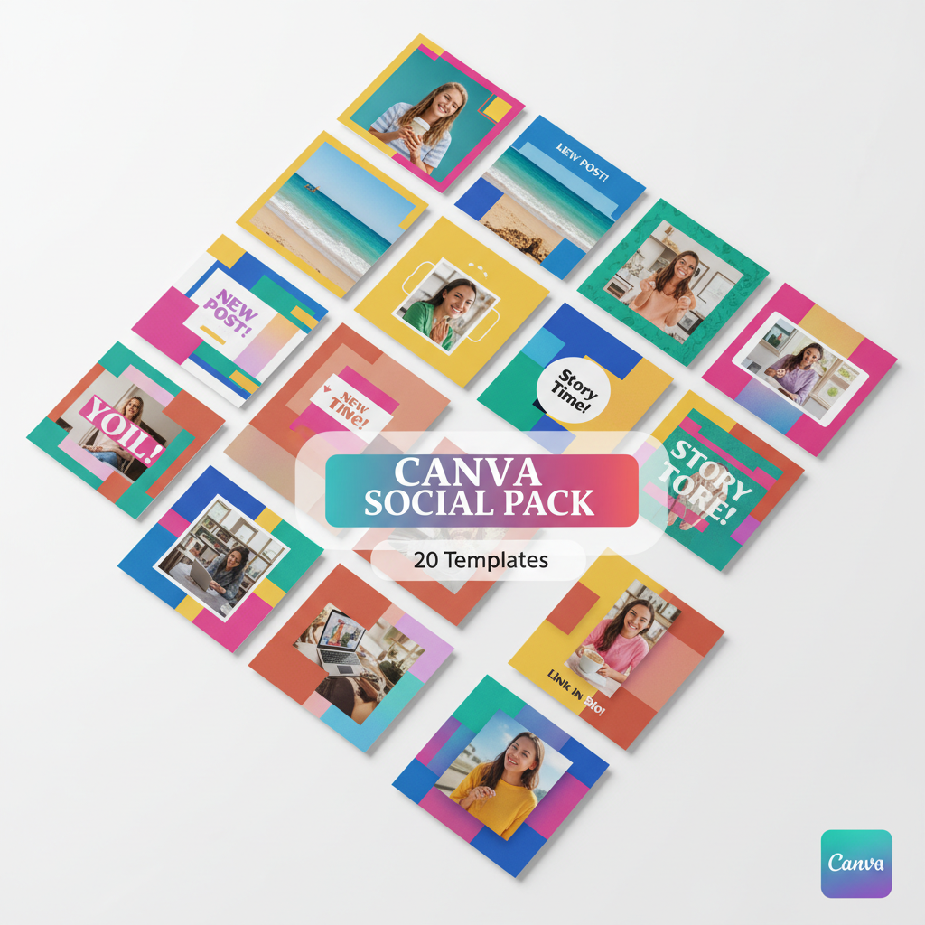 Canva Social Media Templates Pack — 20 Instagram Post & Story Designs