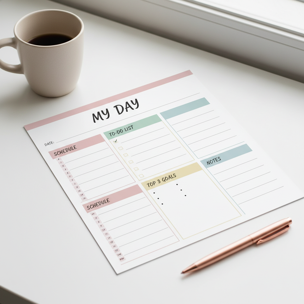 Daily Planner Printable — Undated PDF for Productivity & Goal Setting