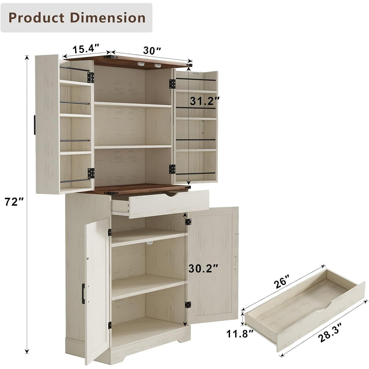 72'' Tall Kitchen Storage Pantry Cabinet -Yanosaku