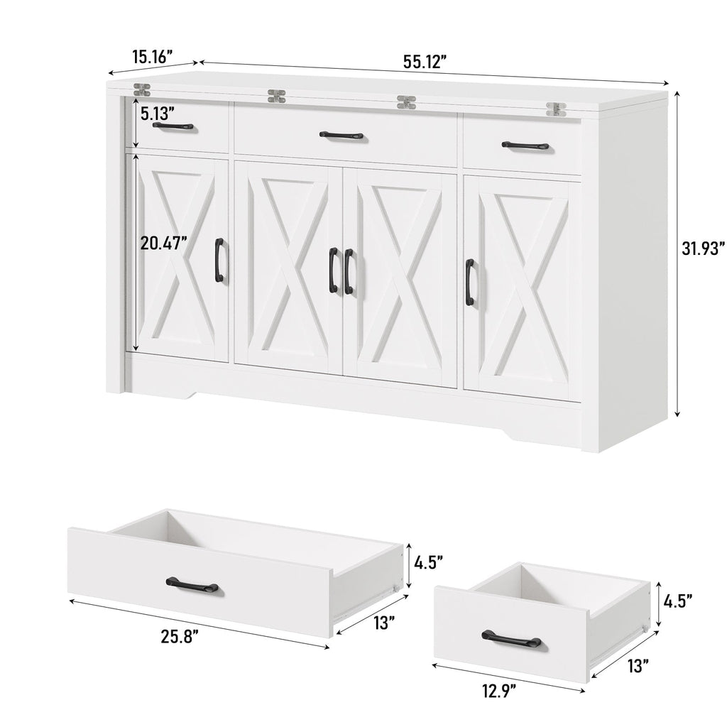 15"–30" Expandable Sideboard with 3 Drawers, White - Yanosaku