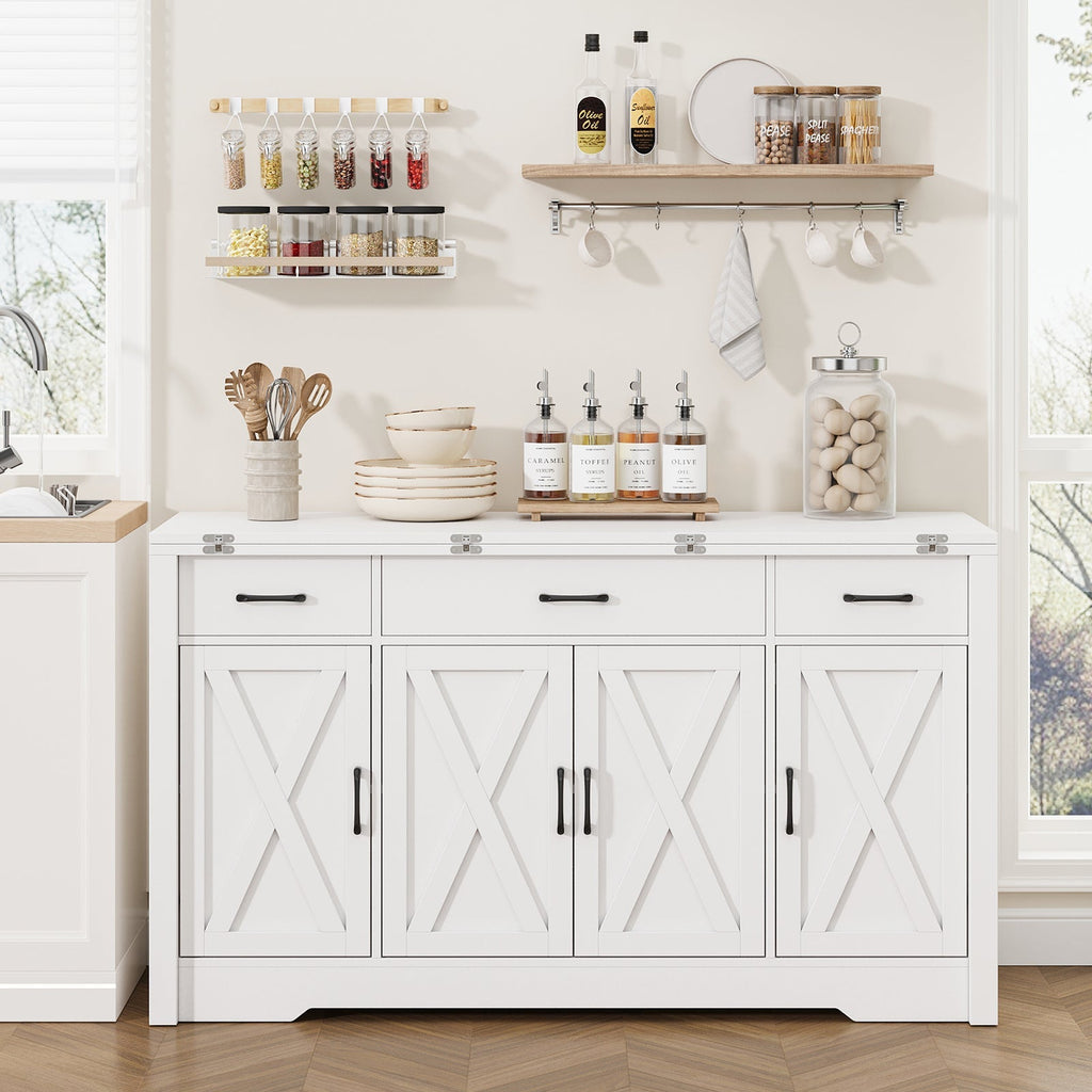 15"–30" Expandable Sideboard with 3 Drawers, White - Yanosaku