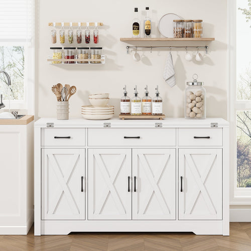 15"–30" Expandable Sideboard with 3 Drawers, White - Yanosaku