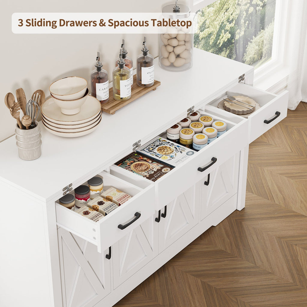 15"–30" Expandable Sideboard with 3 Drawers, White - Yanosaku