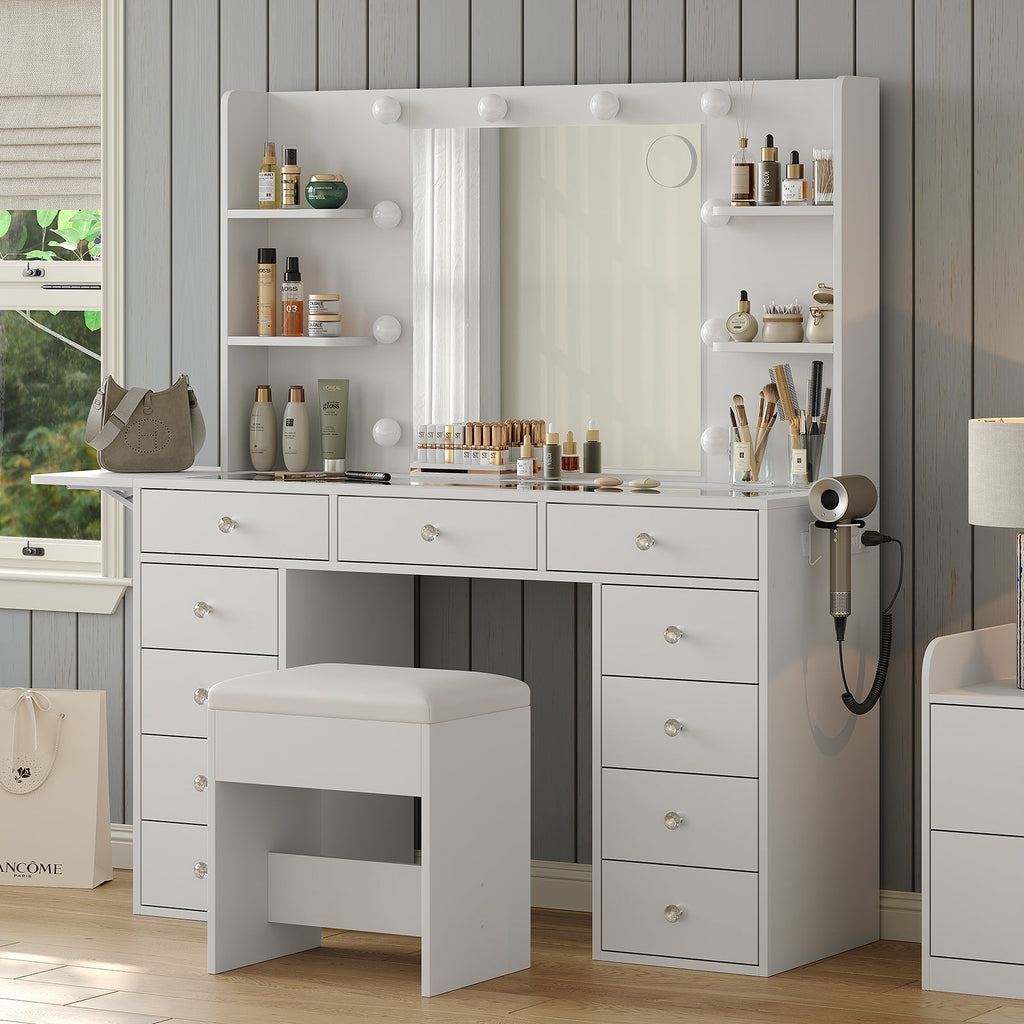 11-Drawer LED Mirror Vanity Desk - Yanosaku