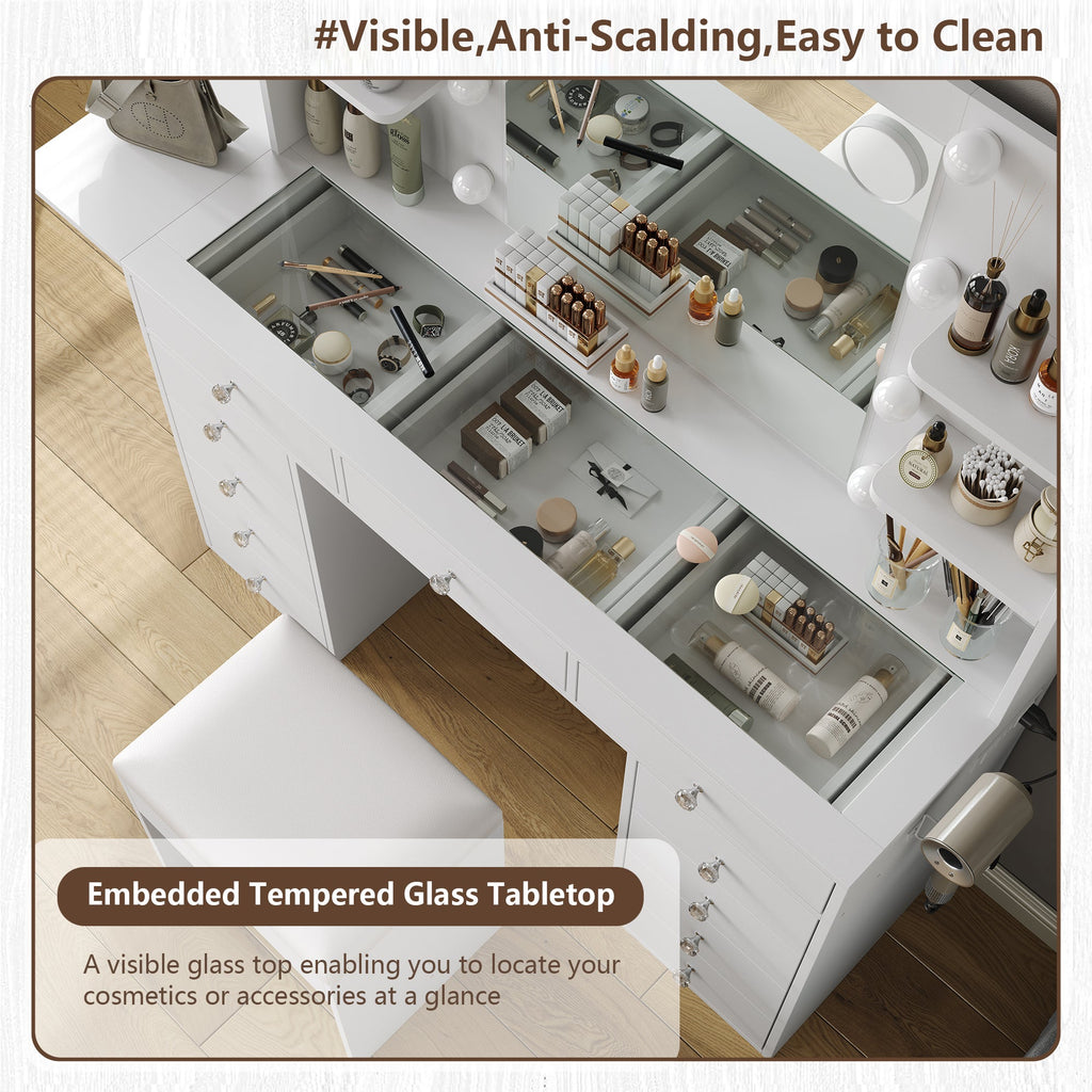 11-Drawer LED Mirror Vanity Desk - Yanosaku